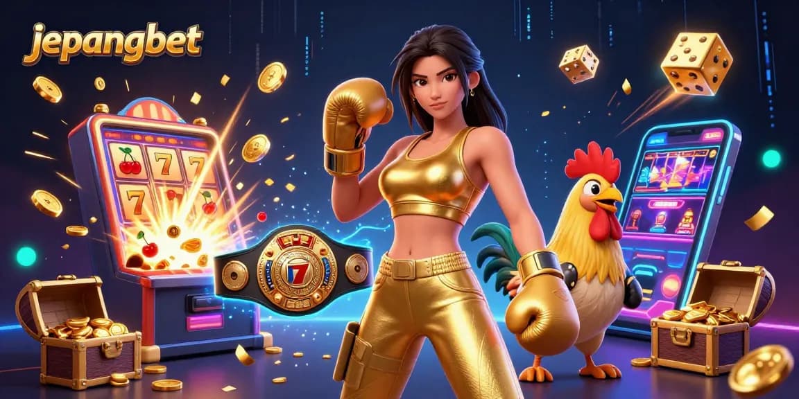 Experience the thrill of jepangbet with dynamic slot gameplay and engaging characters in this vivid digital illustration.