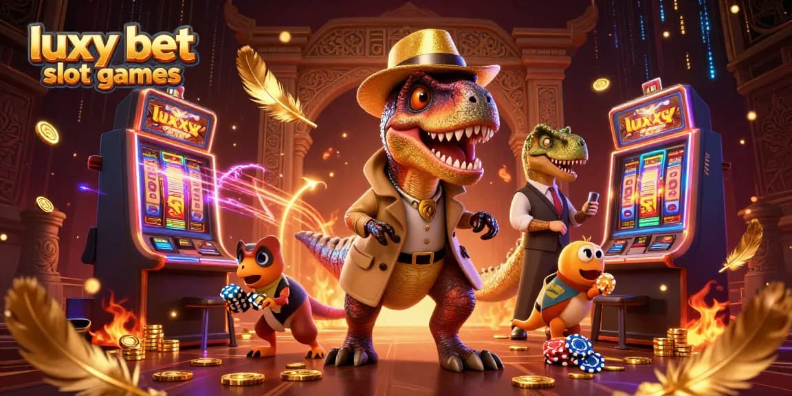Experience luxy bet slot games in a vibrant, animated casino scene with exciting characters.