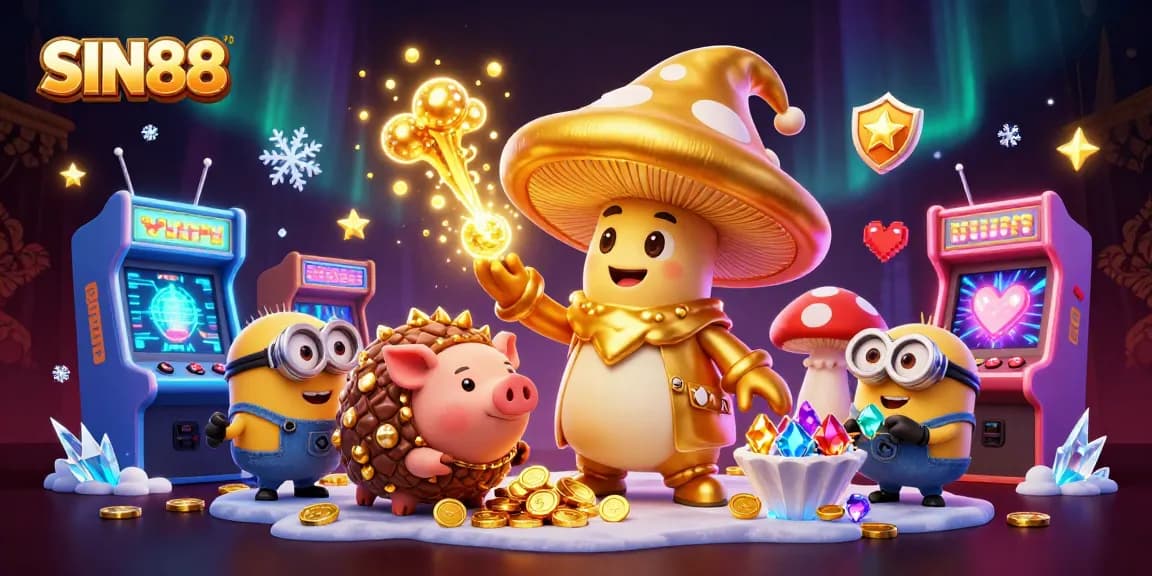 SIN88 offers thrilling gaming excitement with a magical scene featuring golden elements and captivating characters.