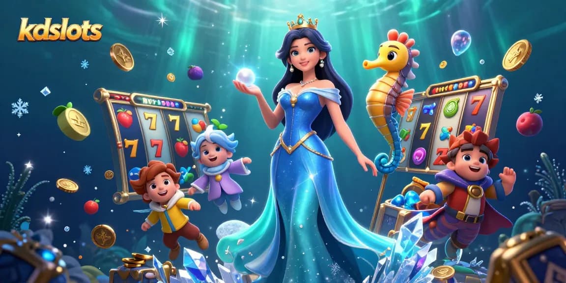 Join the excitement at kdslots with vibrant slot reels and treasures in this captivating 3D illustration.