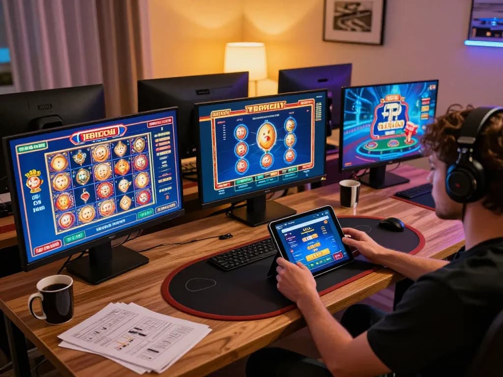 Player enjoying a thrilling online game on 789club with lively gaming setup and strategy notes