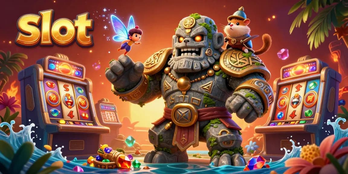 Menang besar di slot dengan simbol berwarna-warni dan mesin slot yang terlihat menawan.