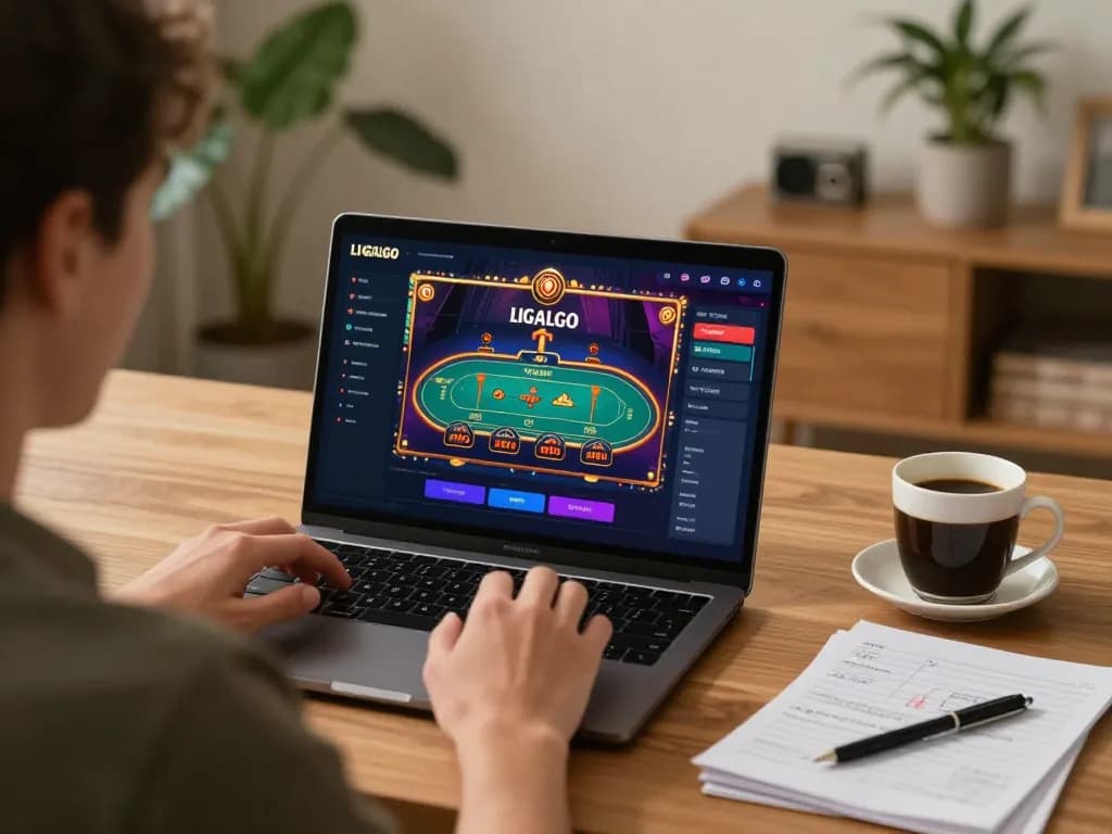 LIGALGO user playing online casino games at home, enjoying a dynamic and engaging gaming experience.