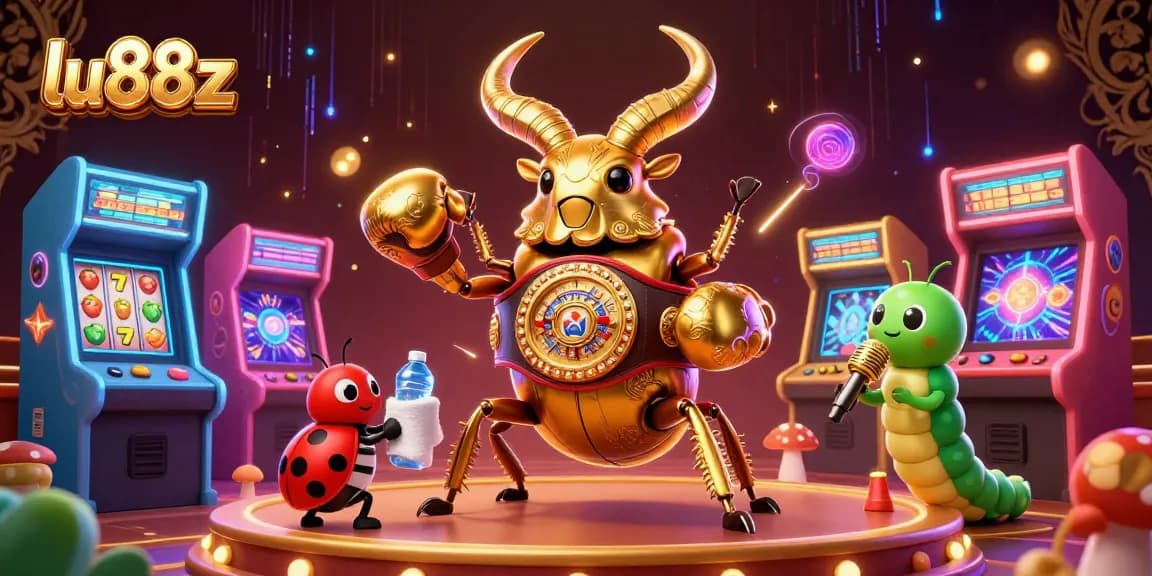Engage with lu88z's vibrant casino battle featuring golden stag beetle and game elements.