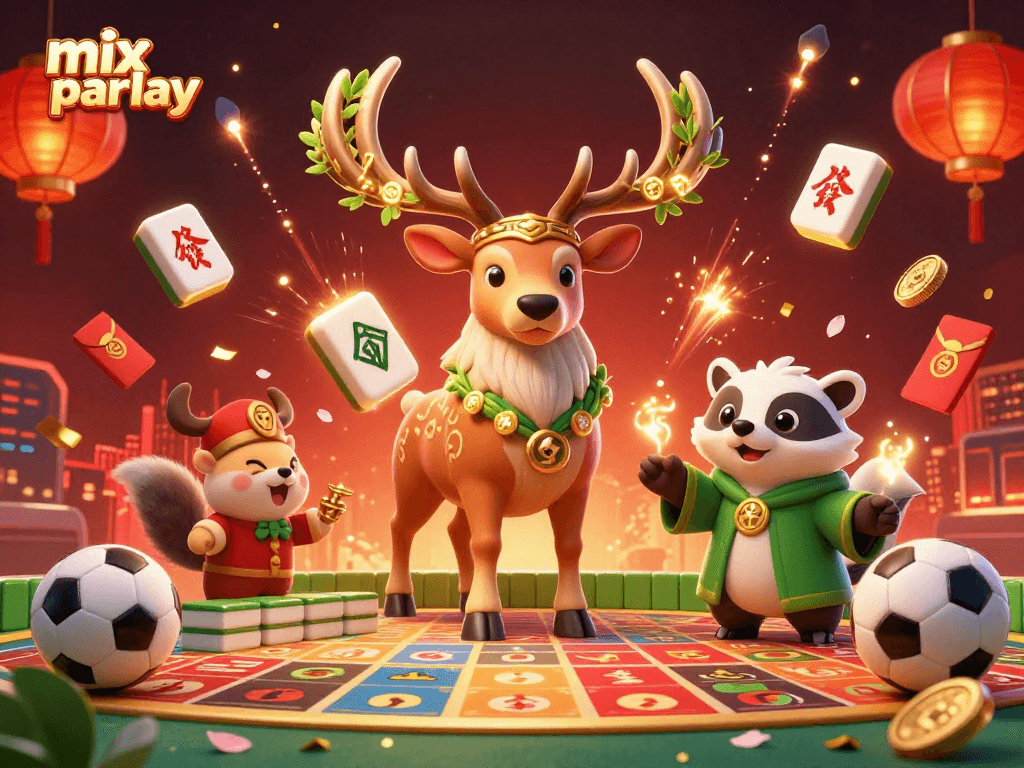 Experience thrilling mix parlay betting opportunities with vibrant sports elements in this illustrated scene.