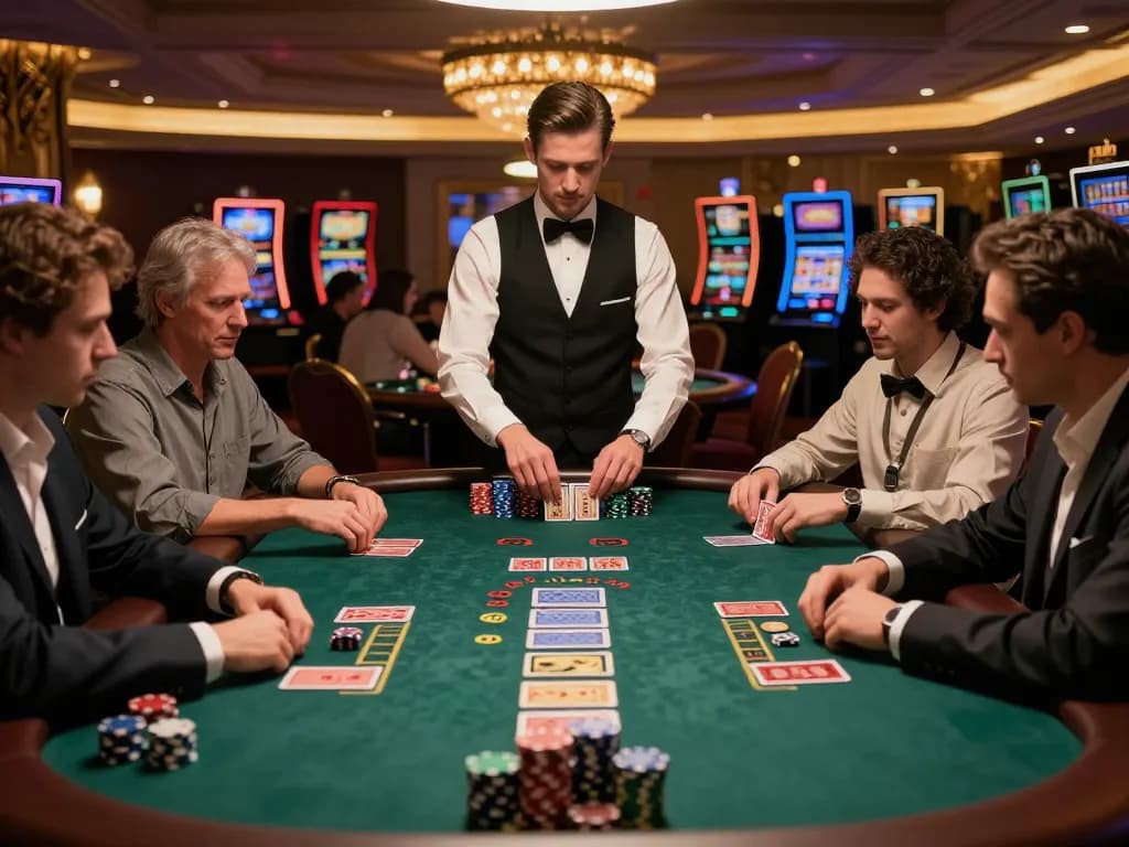 Players engaging in intense gameplay at a Sunwin blackjack table surrounded by an elegant casino atmosphere.