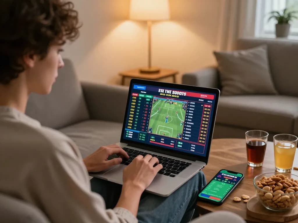 KONG88 user placing bets on live sports events while enjoying a cozy home atmosphere.