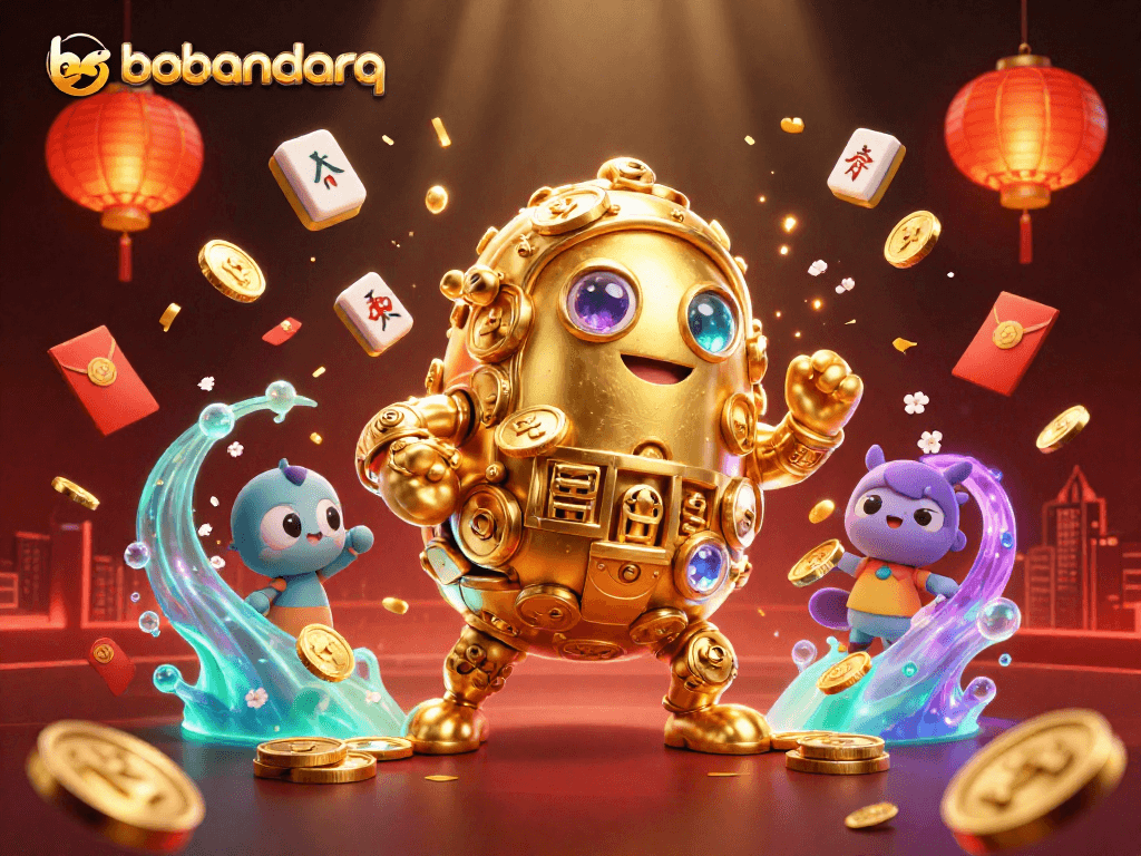 Engage with bosbandarq's dynamic golden golem and vibrant casino elements, sparking excitement.
