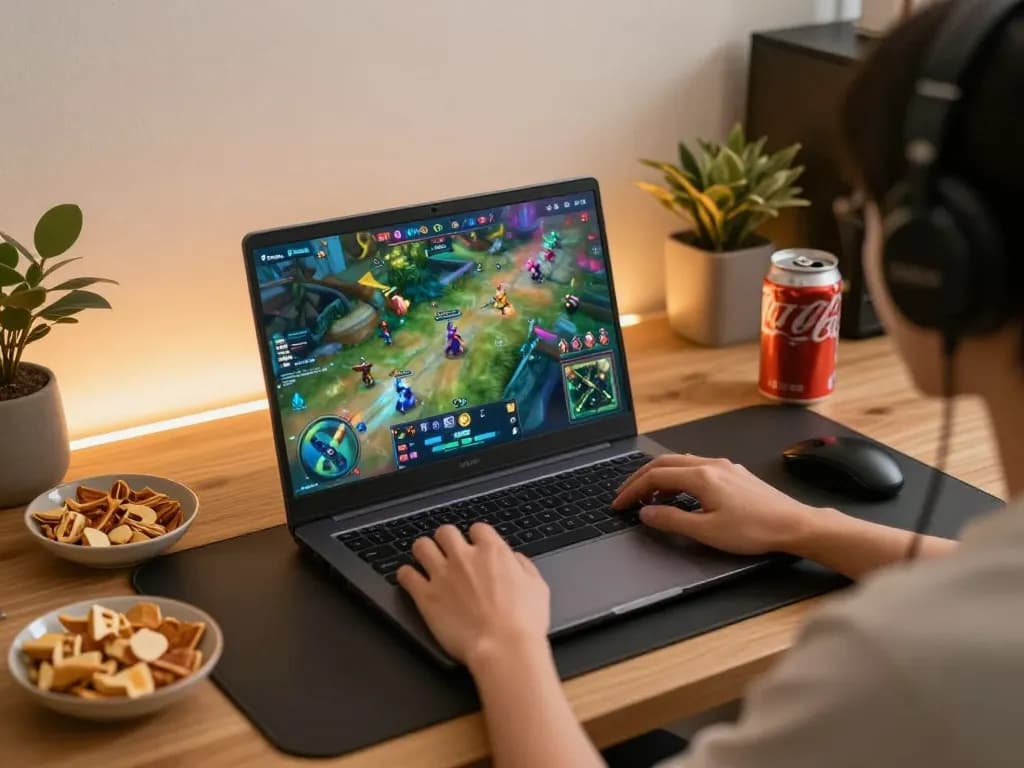 Engaging in LIGALGO online gaming with vibrant graphics and a stylish setup