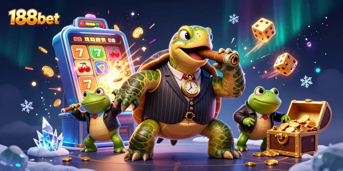 Engaging casino scene with 188bet's vibrant characters amid slot machines and gaming elements.