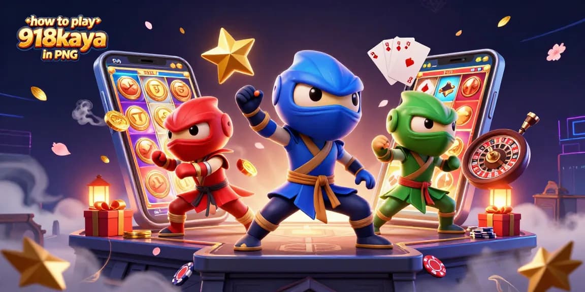 Play how to play 918kaya in PNG with engaging 3D chameleon ninjas showcasing vibrant slot gaming.
