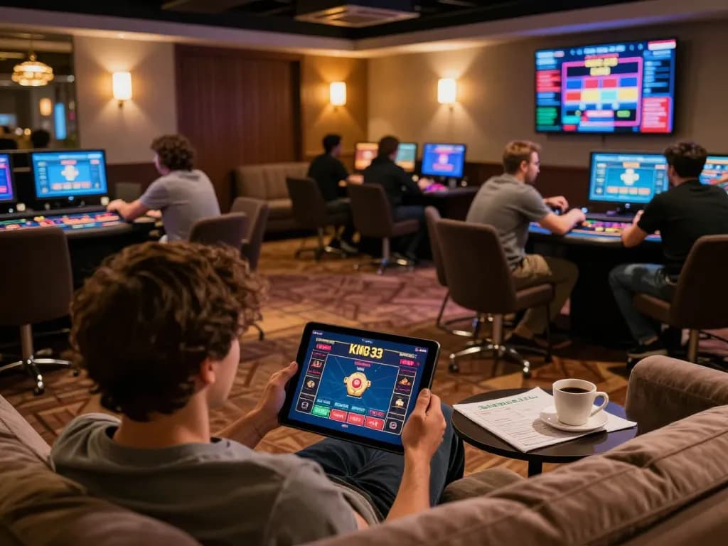 Player enjoying king33 live dealer game on a tablet in a cozy home setting