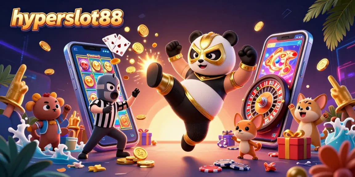 Experience the thrill of winning with hyperslot88 as cartoon characters embrace the excitement of casino gaming.