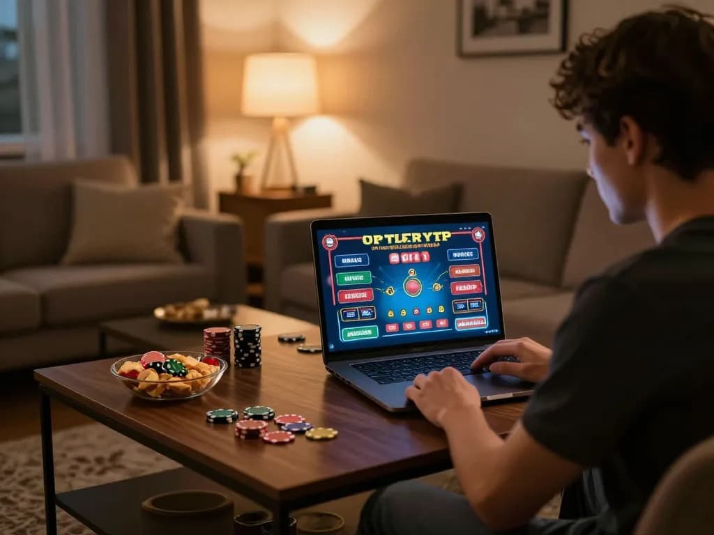 Engaging in live casino gaming at home with god55vn on the laptop while enjoying a cozy atmosphere