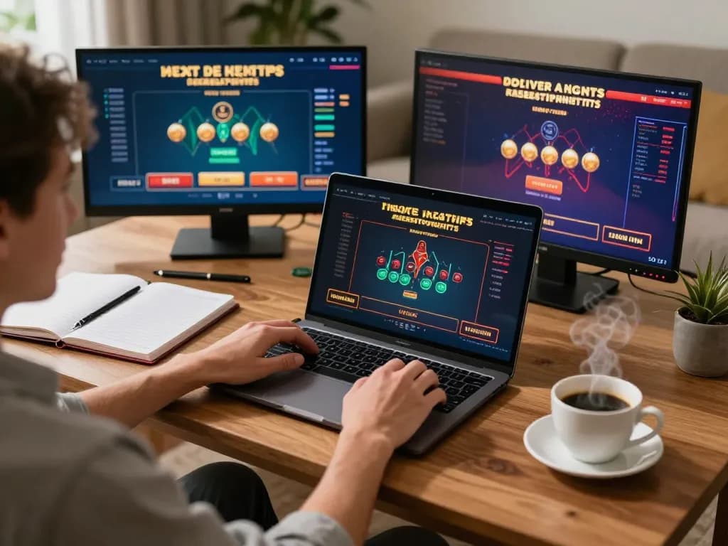Player engaging with live dealer games at goal123.ac, using laptop with betting strategies.