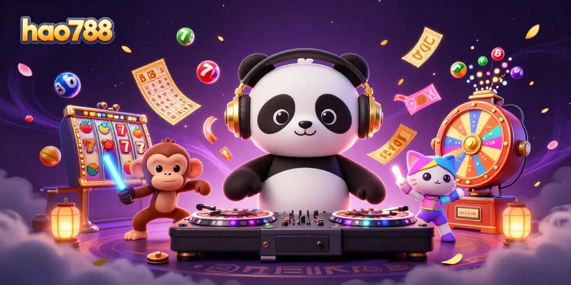 HAO788 mengajak pemain untuk berputar slot dengan DJ panda dan karakter ceria di platform perjudian