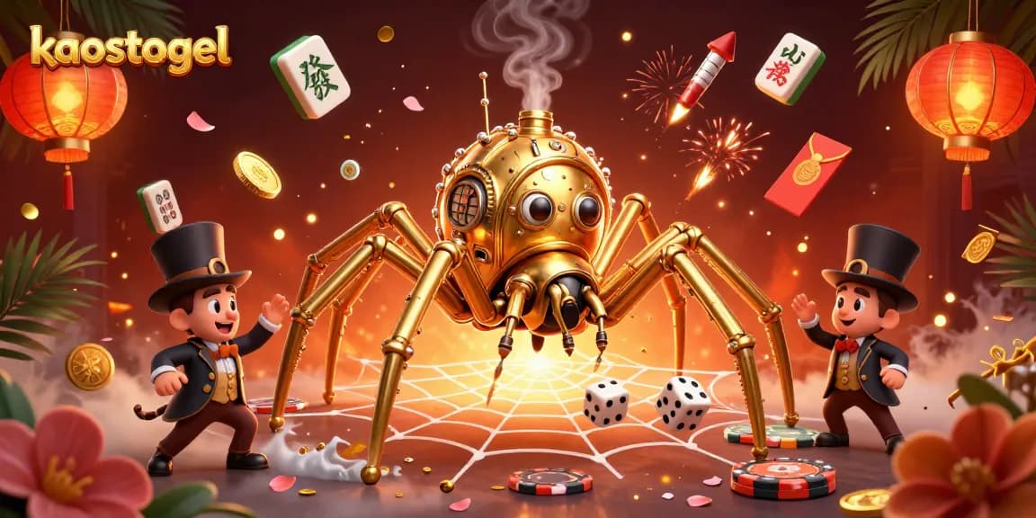 Spin the reels at kaostogel with a rich illustration of a steampunk spider capturing luck in a dynamic casino scene.