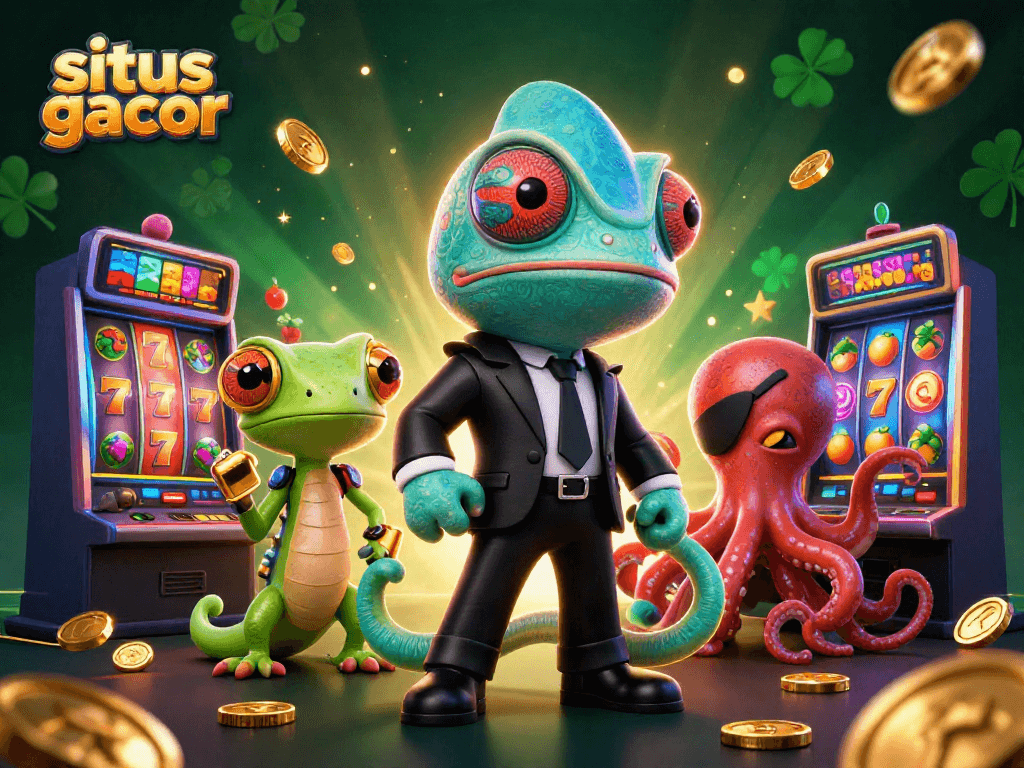 Experience the excitement of situs gacor at an animated casino with vibrant characters and dynamic slot action.
