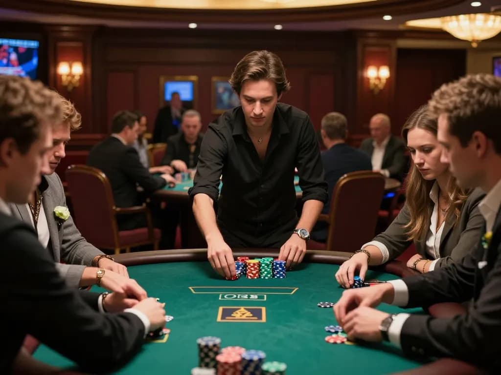 dn88 poker players placing bets at an upscale casino table during a high-stakes game