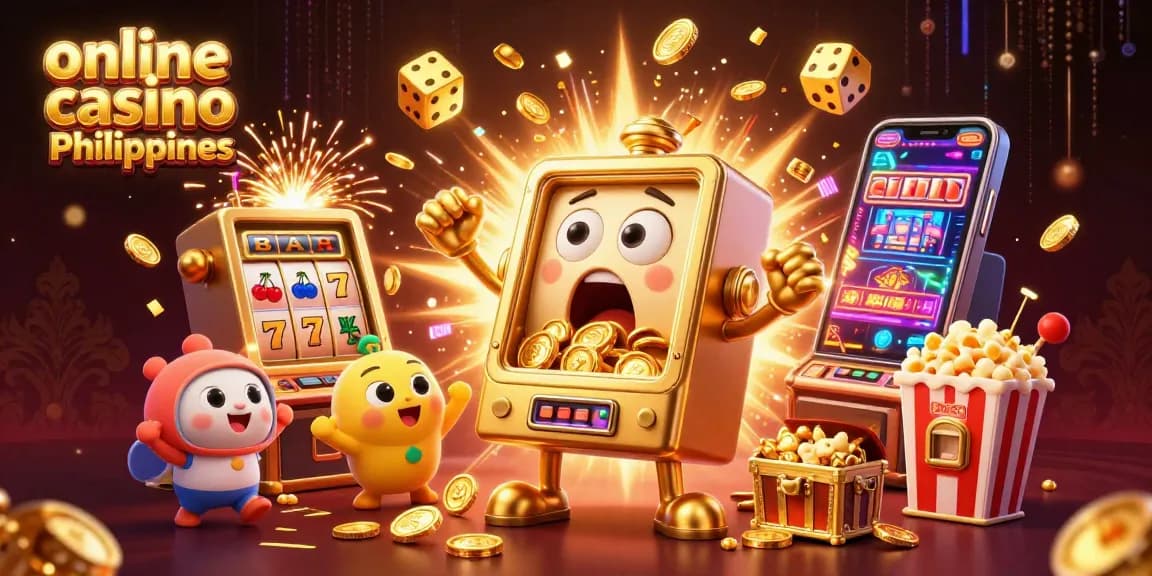 Experience the excitement of the online casino Philippines with a jubilant golden slot machine hitting the jackpot!