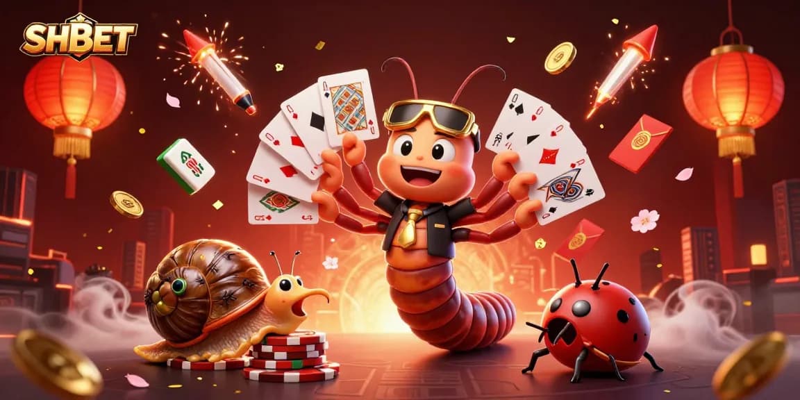 Experience SHBET's thrilling casino atmosphere with a lively 3D illustration of a millipede dealer!