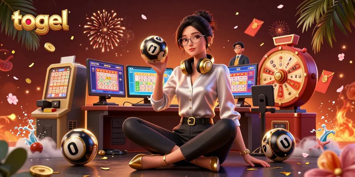 Experience the thrill of togel with a vibrant scene featuring an elegant character at a sophisticated gaming setup.