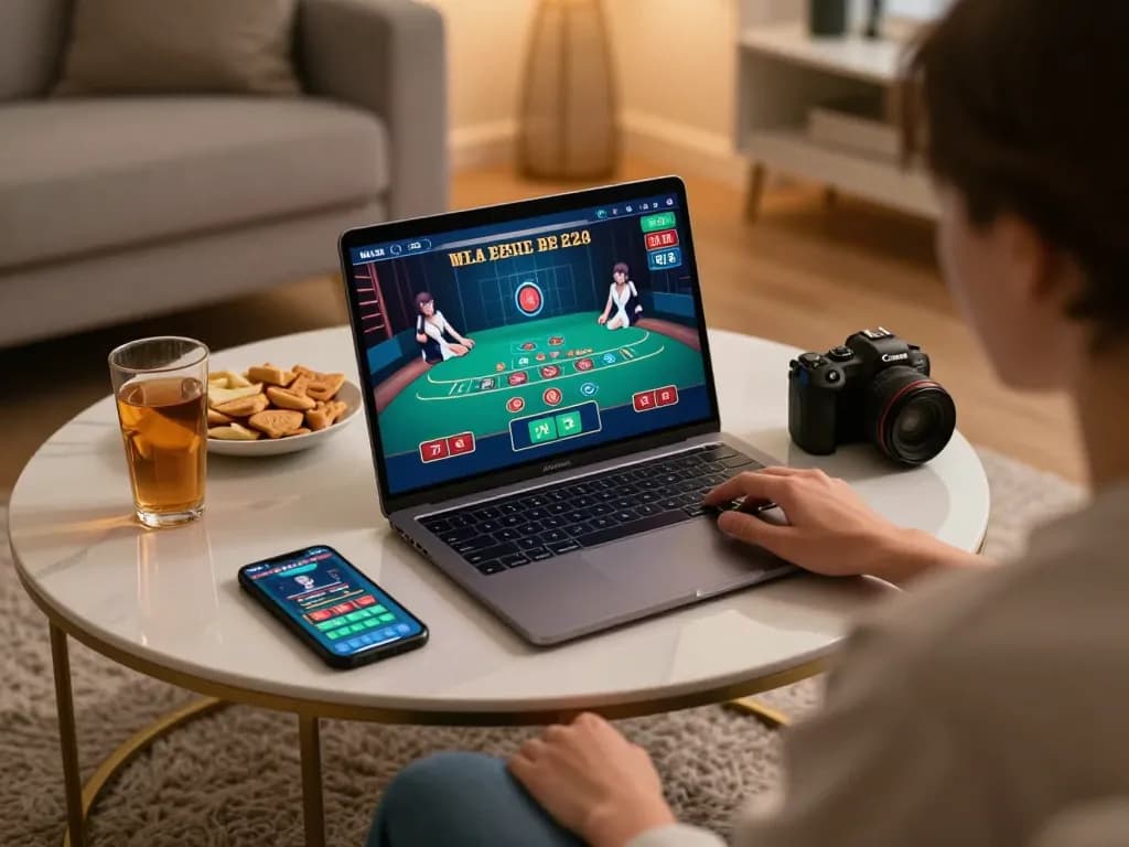 Nego77 player strategizing during live blackjack game at home