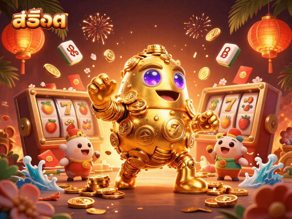 Spin สล็อต reels and witness the unique golden golem symbolize luck and fortune in the vibrant casino world.