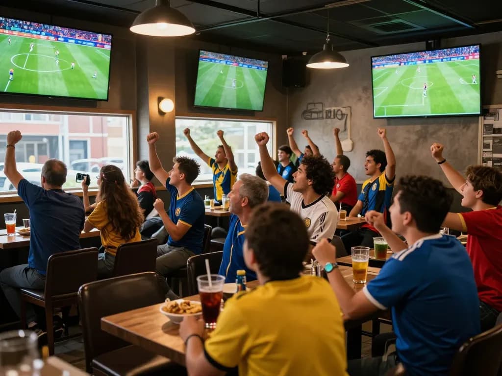 Socolive sports fans celebrating during a live soccer match, creating an electrifying atmosphere
