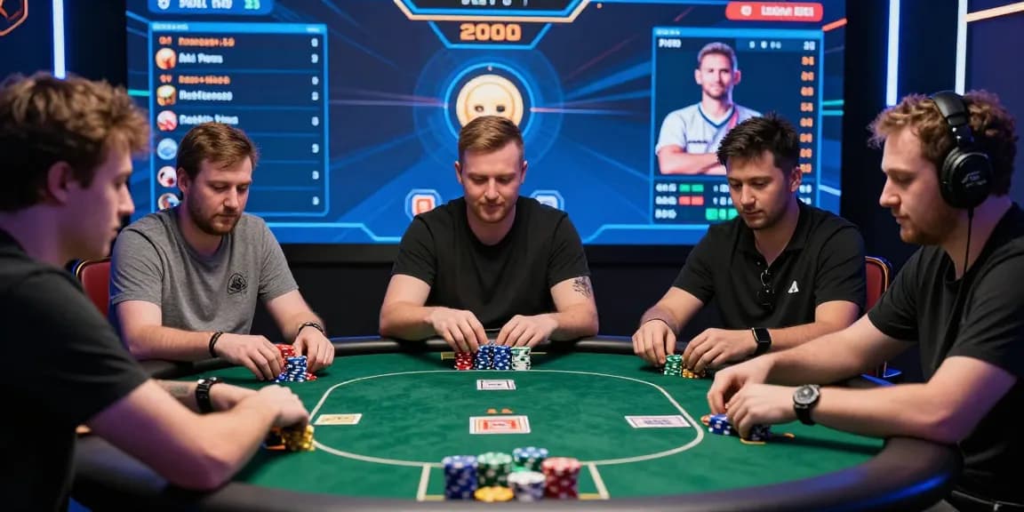 Permainan poker88 online dengan pemain yang berinteraksi di meja virtual penuh warna.