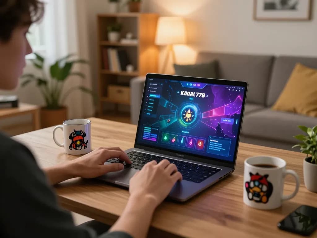 KADAL778 user enjoying online gaming experience on a laptop in a cozy home setting.