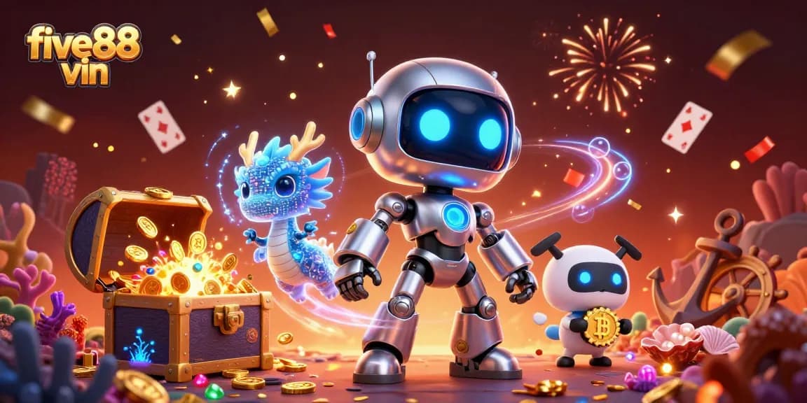 Experience thrilling wins with five88 vin in this vibrant gambling-themed illustration.