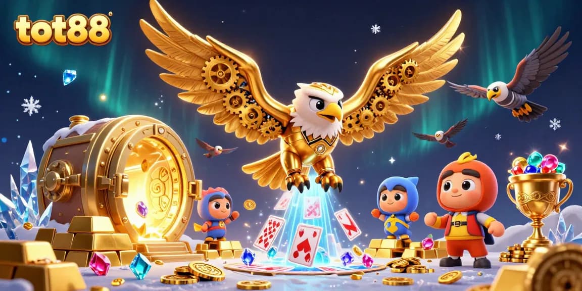 Experience exciting gameplay with tot88 as cybernetic eagles dive through holographic cards in a vibrant casino