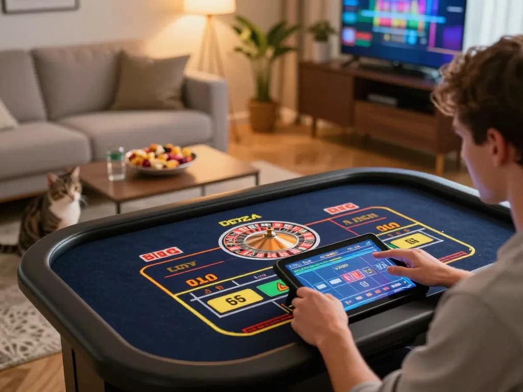 Player enjoying virtual casino experience with 888newcasino on a tablet, emphasizing engaging online gaming.