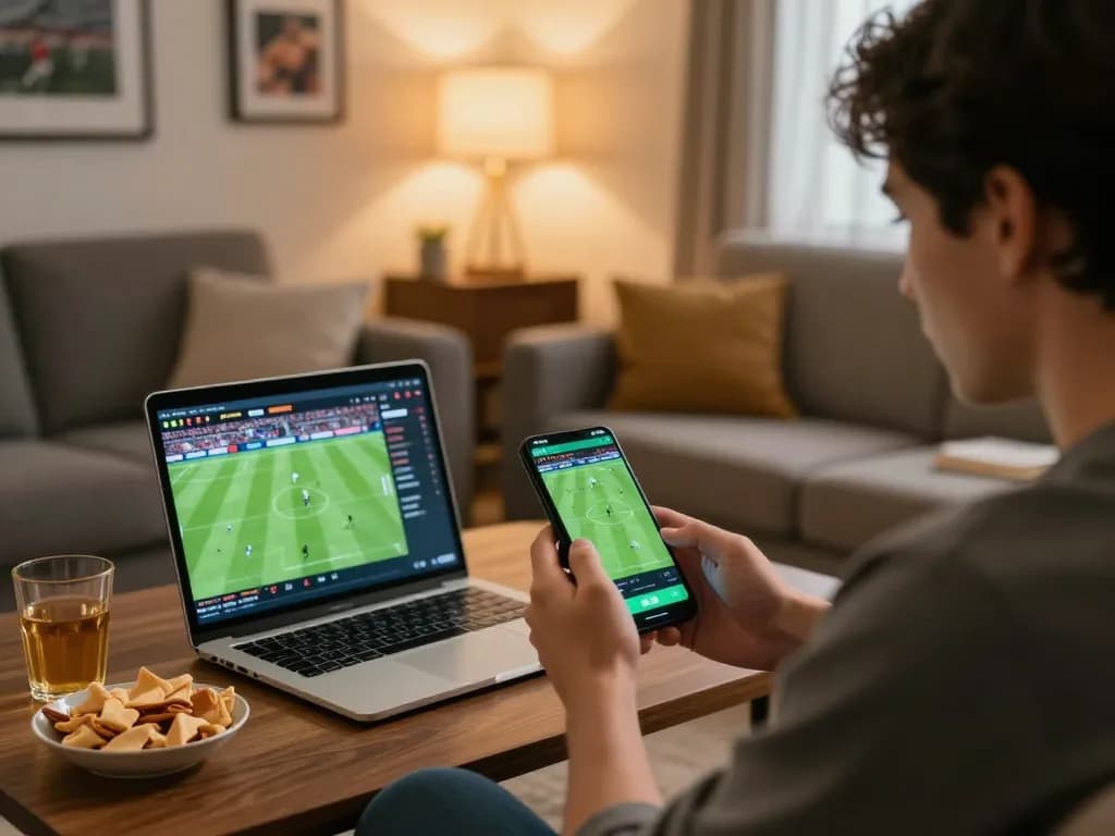 Engaging in sports betting with 388bet mobile app during an exciting match at home