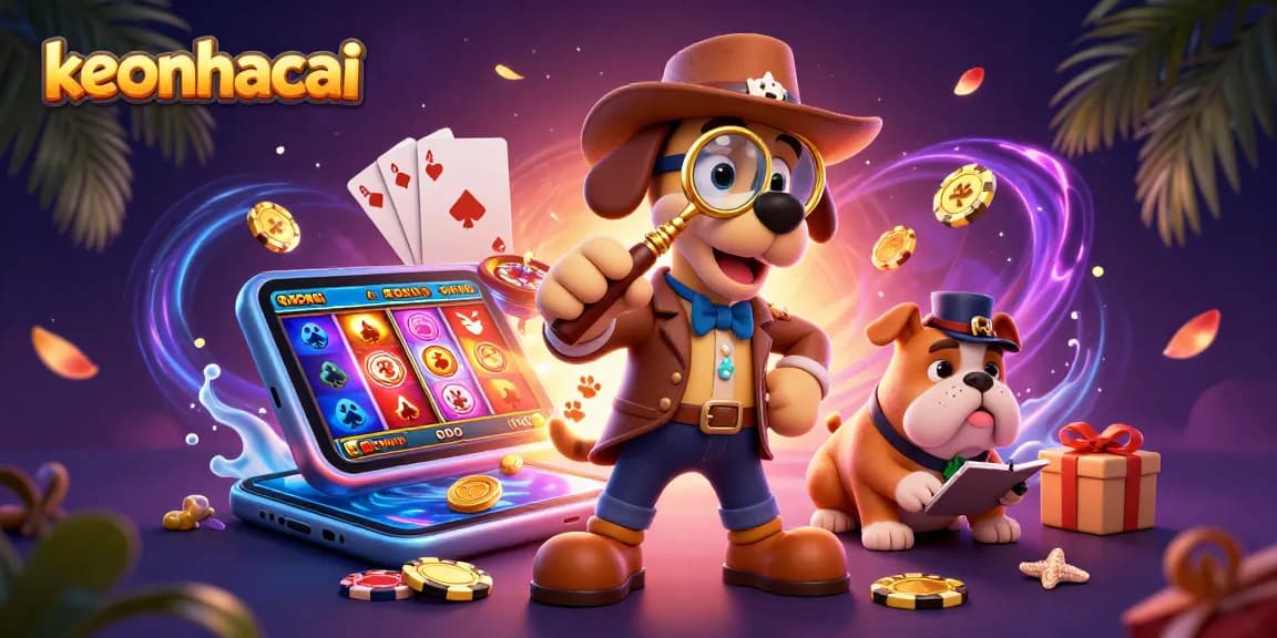 Bet on keonhacai with a detective exploring clues in a vibrant casino-themed scene.