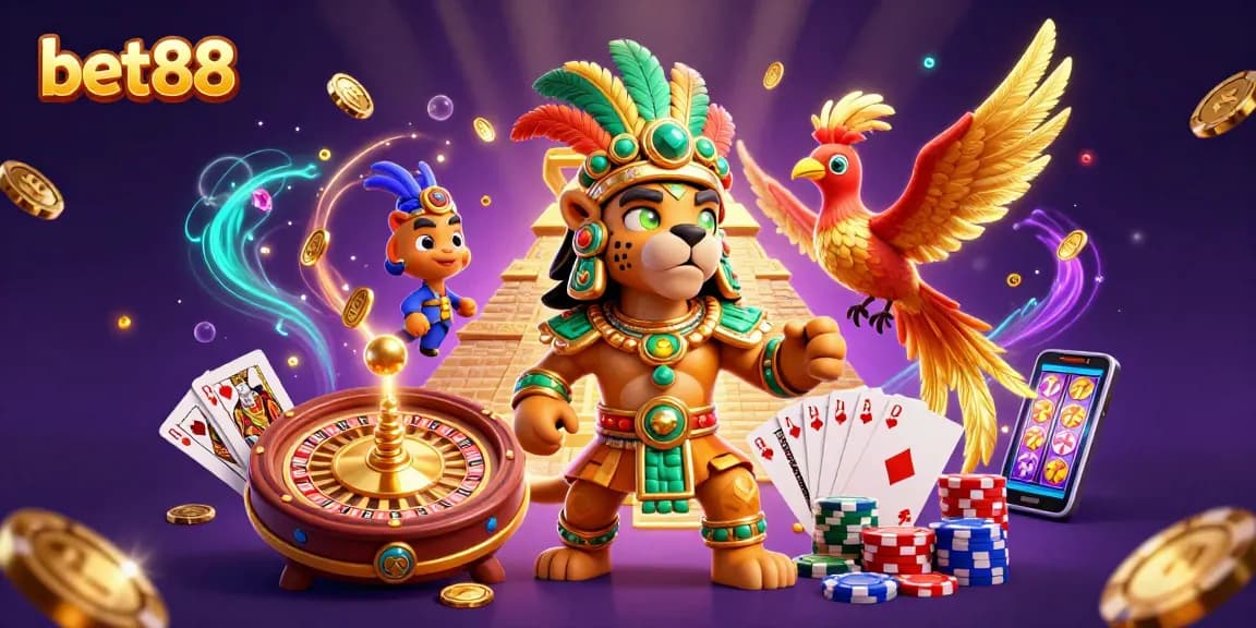 Experience thrilling wins at bet88 with animated Mayan and casino elements in rich 3D detail.