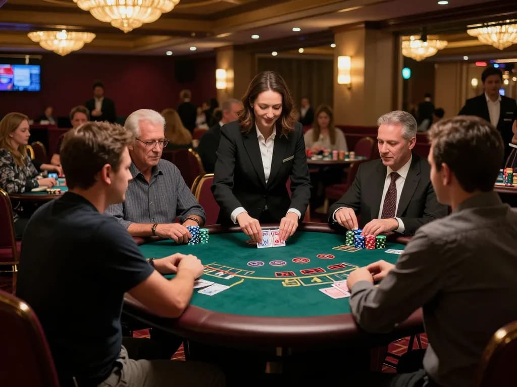 KADAL778 players immersed in a strategic blackjack game at an upscale casino floor.