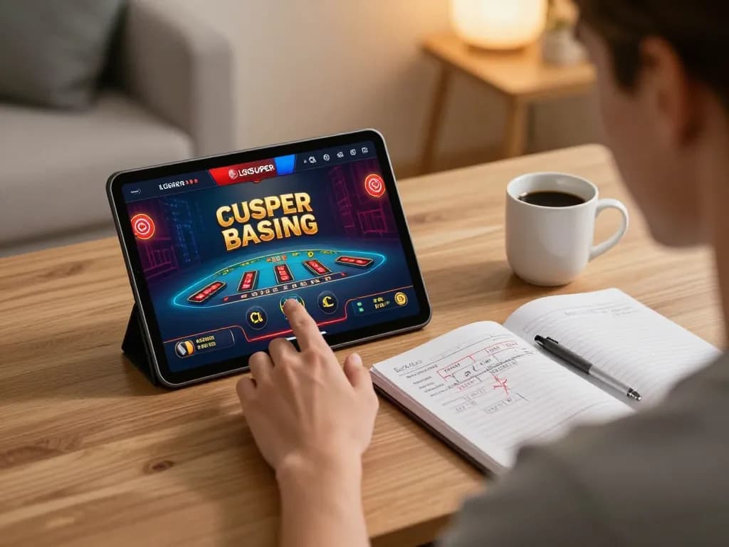 Player enjoying LGOSUPER on tablet for live dealer blackjack in a cozy home setting.