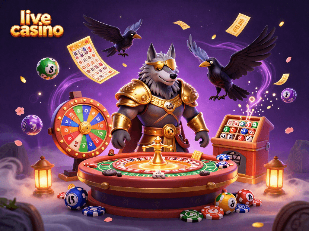 Experience the excitement of a live casino with vibrant characters and game elements.