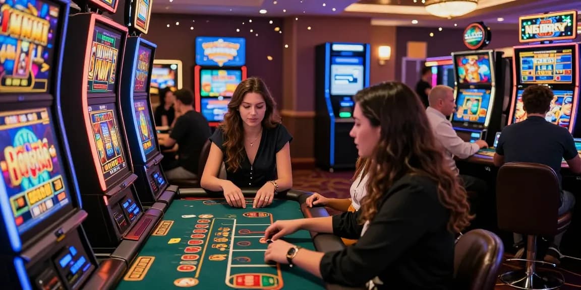Online gaming excitement at scoarch.org.uk featuring players at credit card casinos with vibrant slot machines and table games.