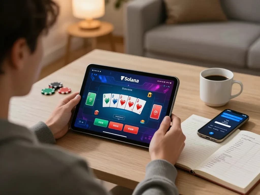 Engaged player embraces strategy to play with Solana in a cozy home gaming atmosphere