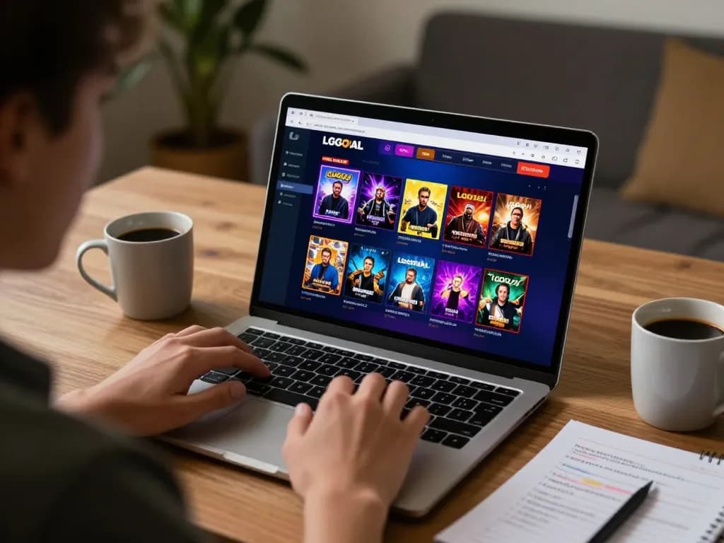 Engaging with LGOGOAL online gaming platform in a cozy home office atmosphere.