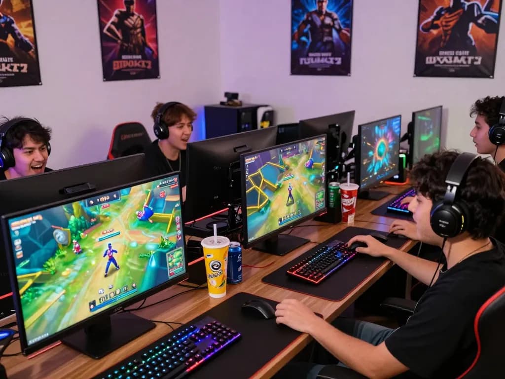 Players immersed in ombak77 game, showcasing vibrant gaming setups and excitement.