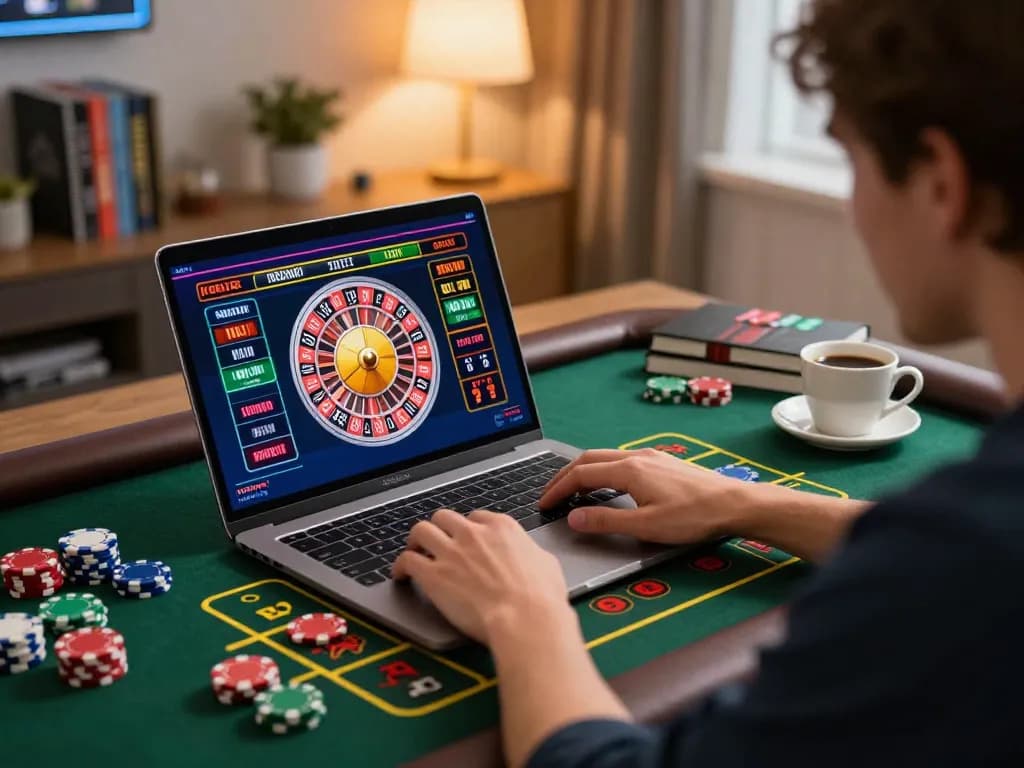 Engaged player using win678 com for live roulette while enjoying a cozy home gaming setup.