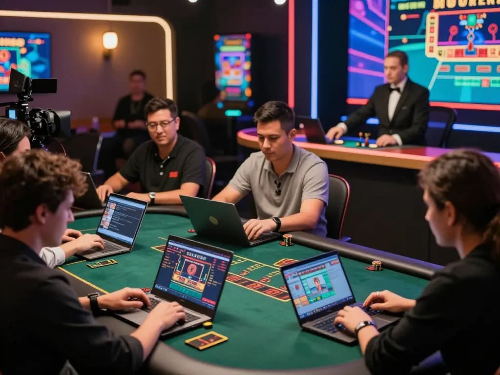 KJC players engaged in live dealer games online, showcasing excitement and interaction in a modern gaming environment