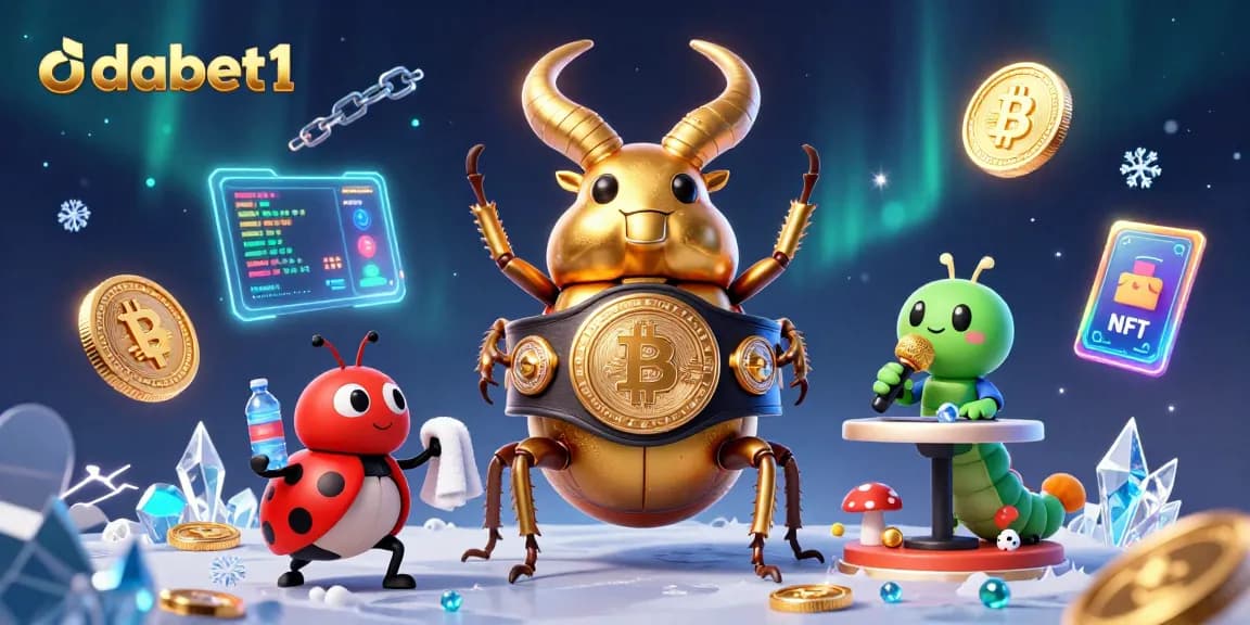 Engage winning excitement with dabet1 in this vibrant crypto casino illustration featuring unique characters.