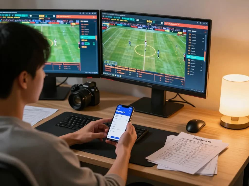 Engaging in strategic sports betting with Bsport BTY on dual monitors and smartphone