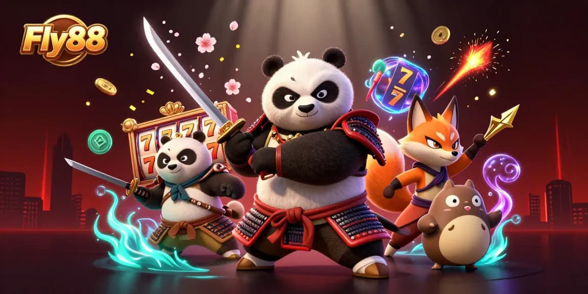 Engage with Fly88 and experience thrilling slot game dynamics with samurai panda and ninja fox.