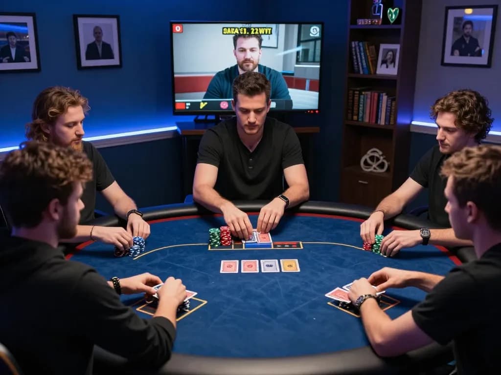 Engaged players at VK88 online poker table with live dealer in action.